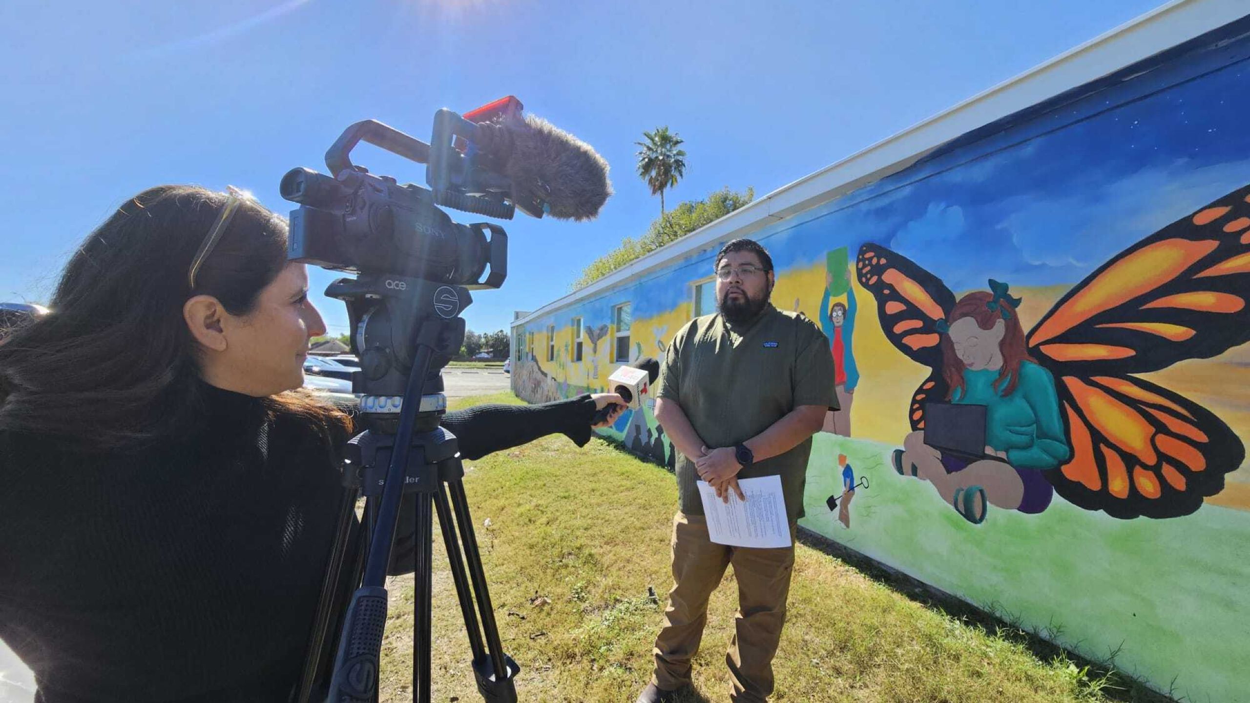 Photo of Ricardo Saenz being interviewed by Telemundo in the Rio Grande Valley